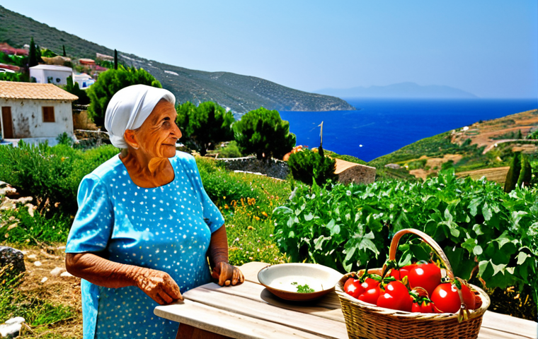 Mediterranean Lifestyle**
"A vibrant scene in a sun-drenched Ikarian village. An elderly woman, fully clothed in a modest floral dress, tends her garden overflowing with vegetables and herbs. In the background, villagers share a meal outdoors at a long wooden table, featuring fresh salads, fruits, and whole grain bread. Rolling hills and the azure Aegean Sea complete the picturesque setting. Safe for work, appropriate content, professional photography, perfect anatomy, natural proportions, family-friendly, fully clothed, modest clothing, high quality."
**