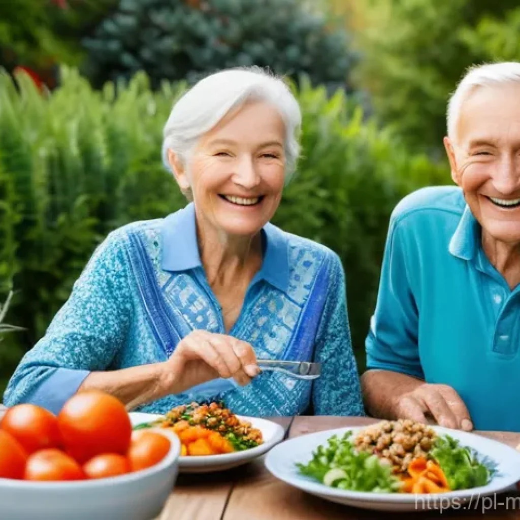 장수 지역에서의 식물성 식단 인기 - **Prompt:** A vibrant, cheerful elderly Polish couple, dressed in comfortable, modest clothing, shar...