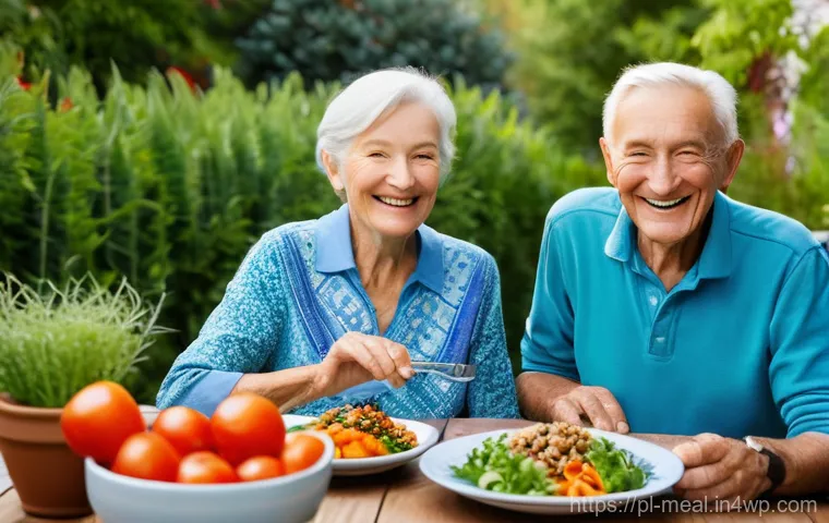 장수 지역에서의 식물성 식단 인기 - **Prompt:** A vibrant, cheerful elderly Polish couple, dressed in comfortable, modest clothing, shar...