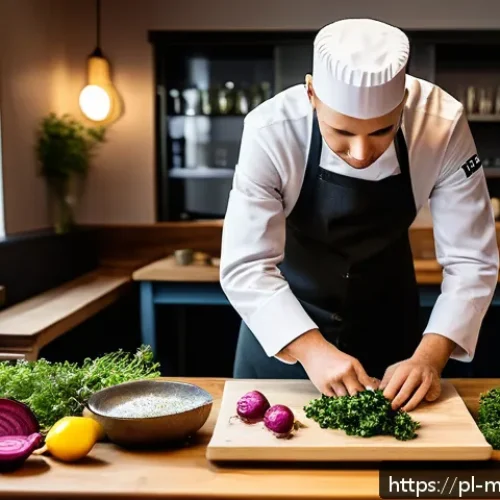 Home 31 장수 지역의 전통 음식과 현대적 접목 - A modern Polish restaurant kitchen scene showcasing a chef preparing a traditional dish with a conte...