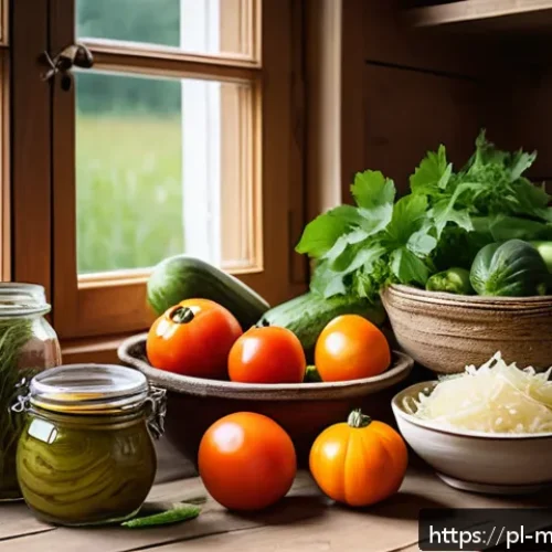 Home 30 장수 지역의 음식 문화와 지속 가능성 - A vibrant still life composition featuring traditional Polish fermented foods such as sauerkraut and...