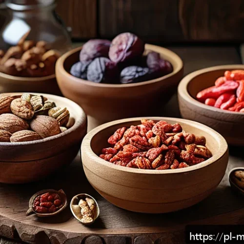 Home 17 장수 지역의 건강한 간식 트렌드 분석 - A vibrant still life of traditional longevity region superfoods arranged on a rustic wooden table, f...
